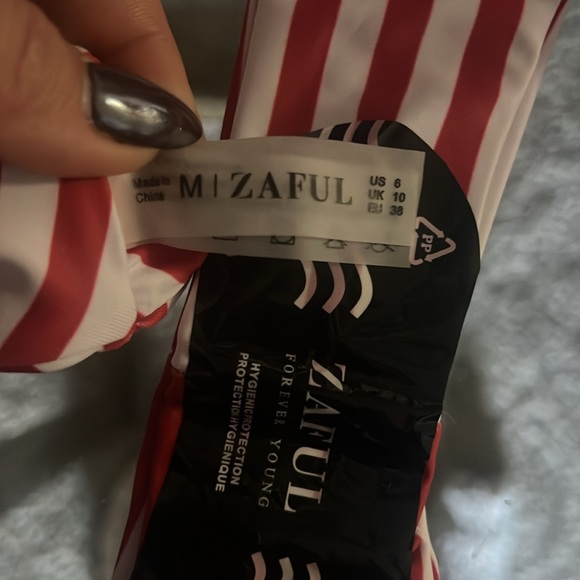 NWT - ZAFUL Red & White Striped High Leg Bikini Bottom - Picture 2 of 2